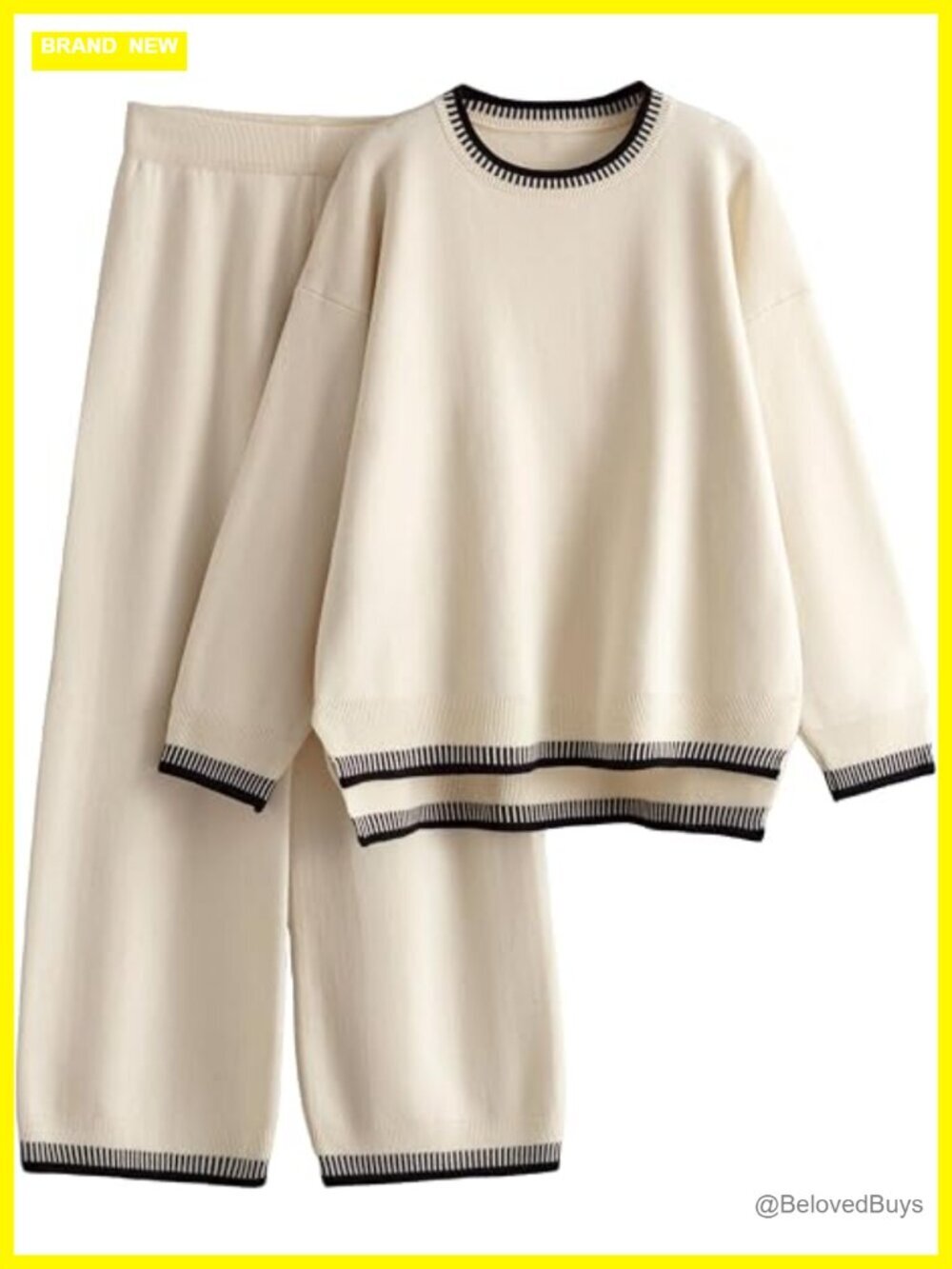 Women's 2-Piece Lounge Set - Knit Pullover & Wide Leg Pants